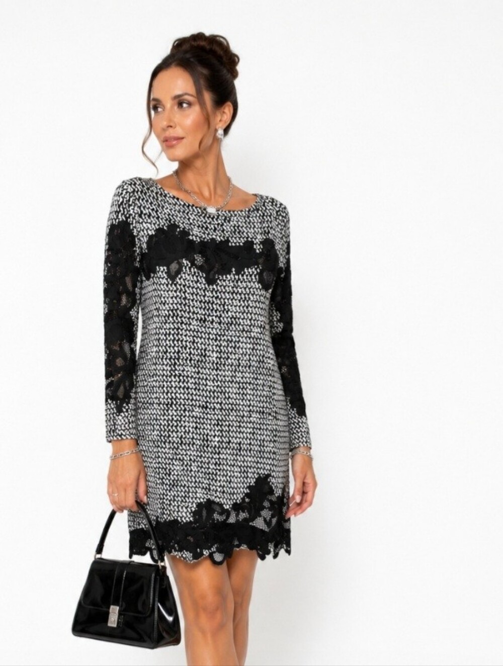 Diane Von Furstenberg Silk Ernestina Black and White Lace Dress